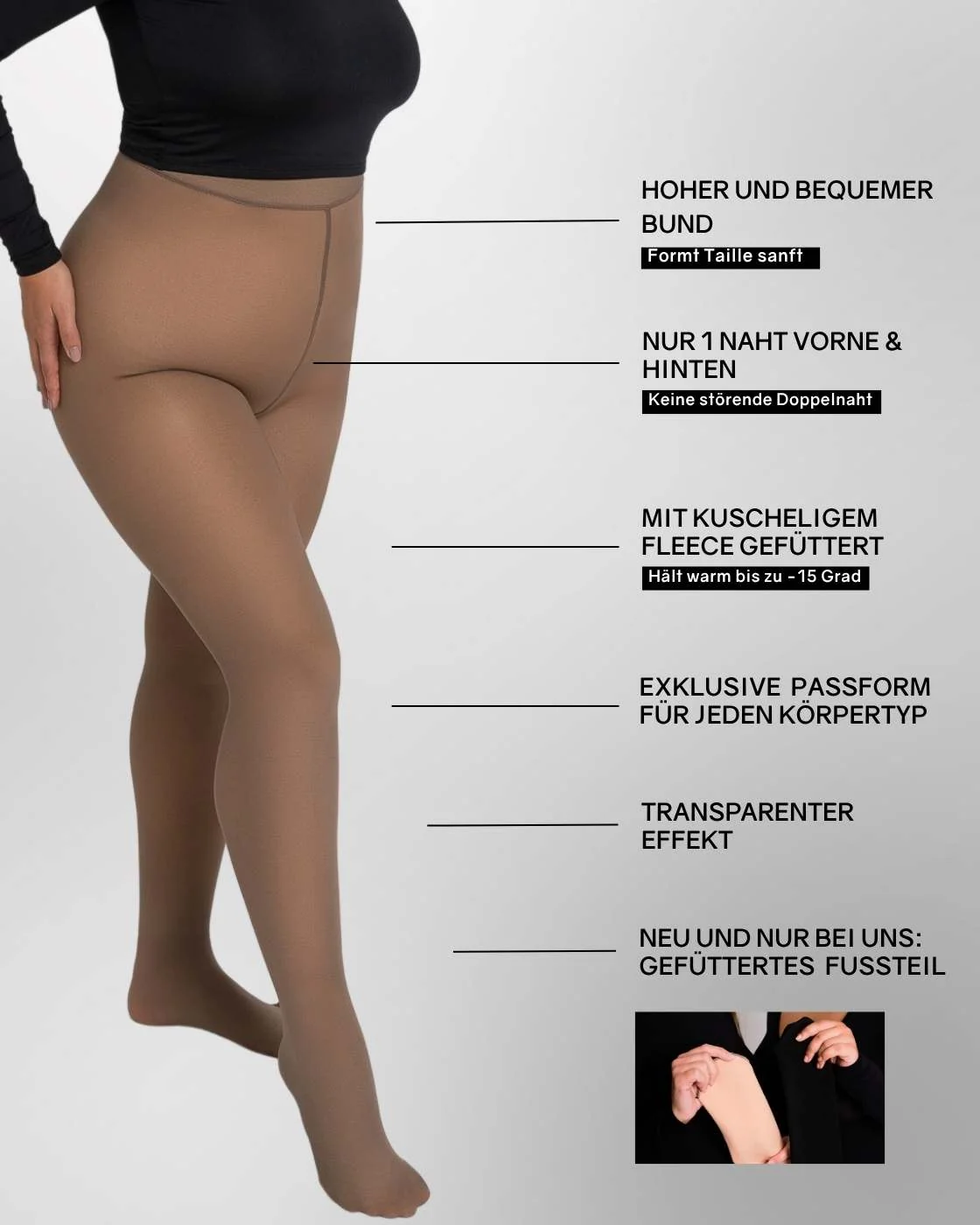 InvisiTights™ | gefütterte Strumpfhose | mit gefüttertem Fuß - Image 25
